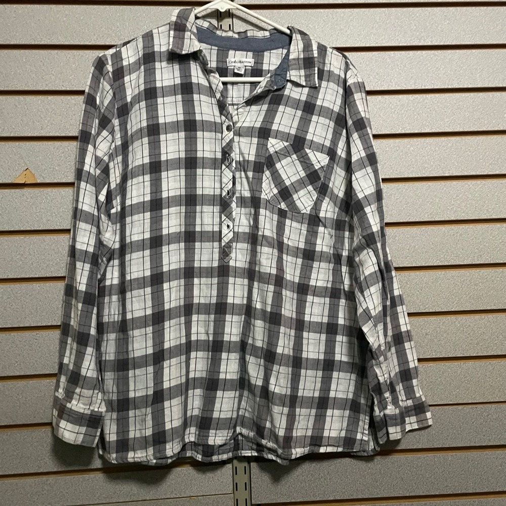 Croft &‎ Barrow Women's Gray Plaid 3/4 Sleeve Button Up Shirt XL